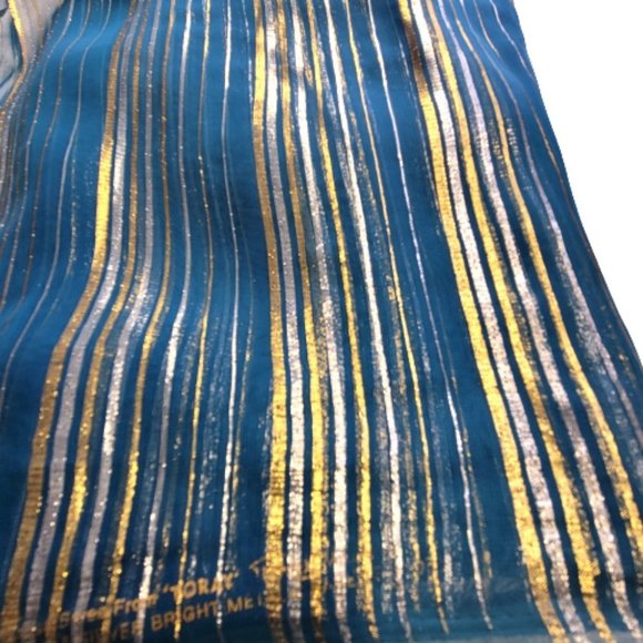 Blue Sequin Sari With Blouse- Ready To Wear Adjustable Elastic Waistband - Picture 2 of 14